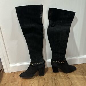 Thigh-high black sued boots. New size 6 1/2